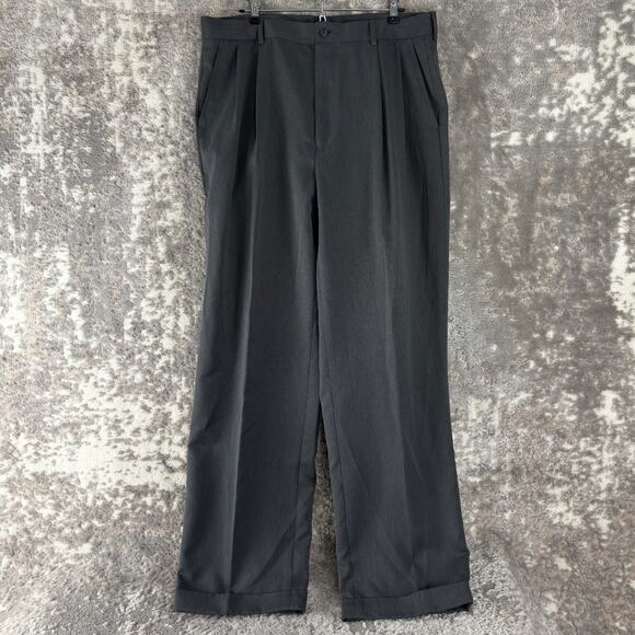 Van Heusen Mens Size 36/32 Pleated Pants Gray Casual Button Zip Pocket - Picture 1 of 11